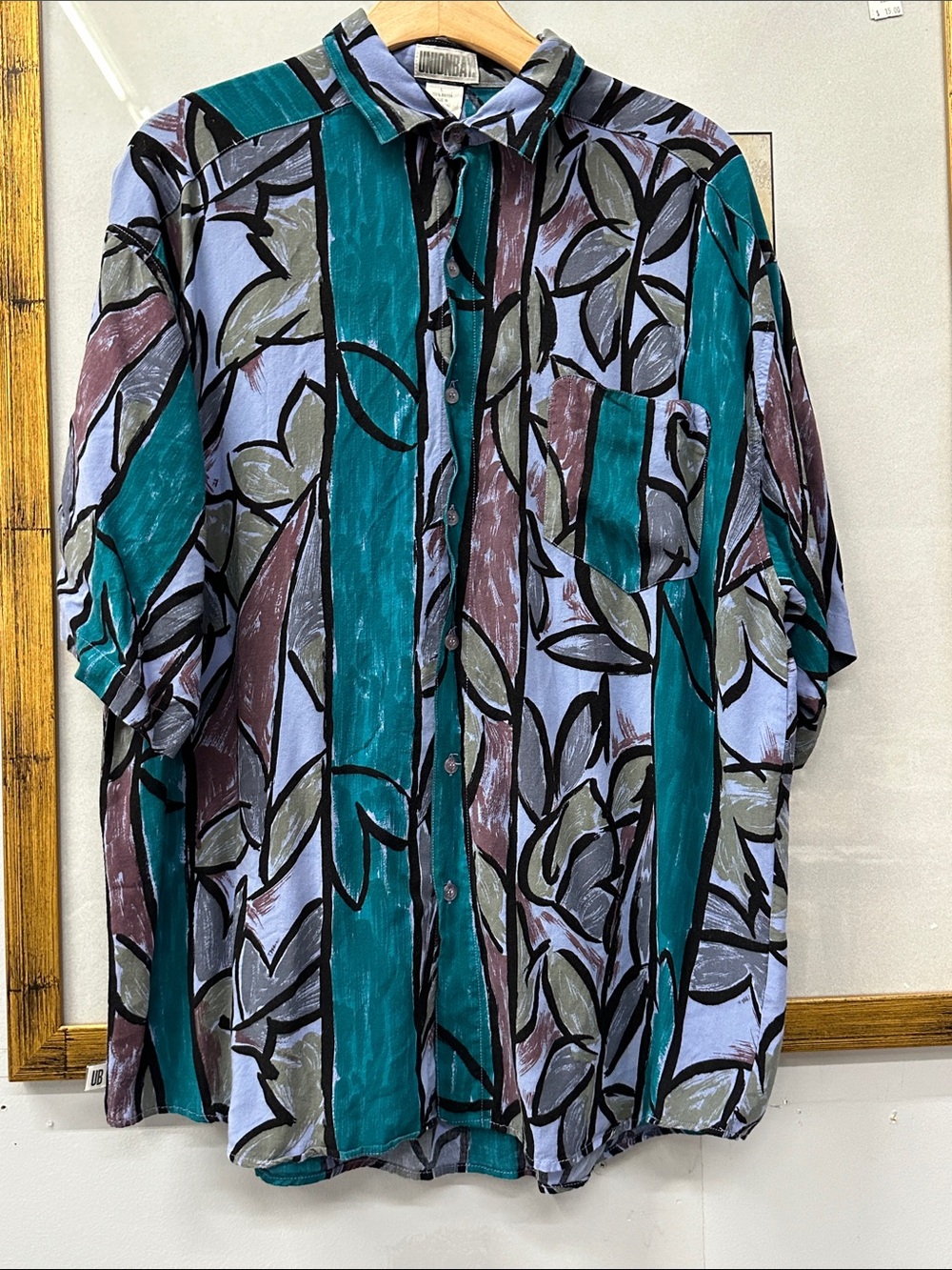 Vintage UNIONBAY Teal & Light Blue Abstract button up shirt